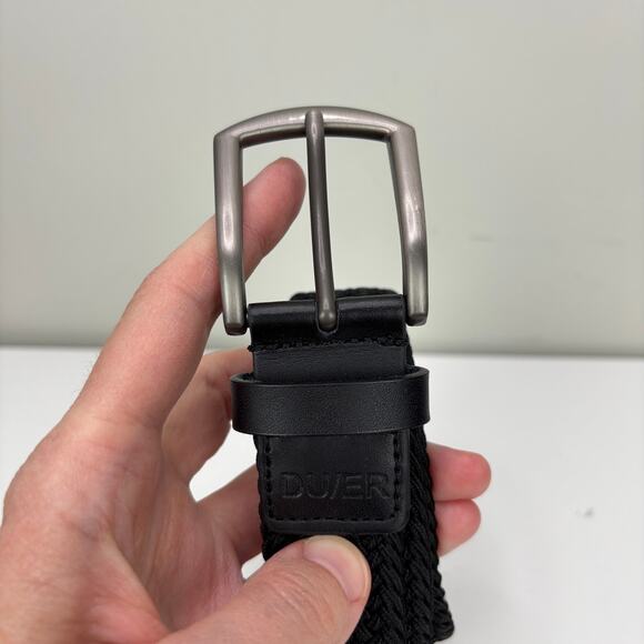 DU/ER Performance Polyester Belt Black Stretch Woven Silver 37" end to end - Picture 2 of 4